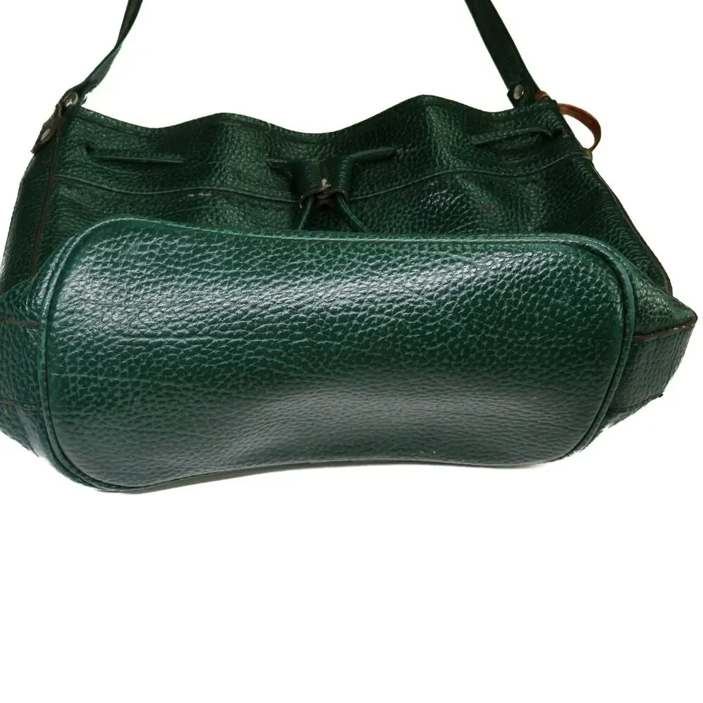 1980s Vintage Dooney & Bourke Forrest Green Leather Drawstring Crossbody Bag